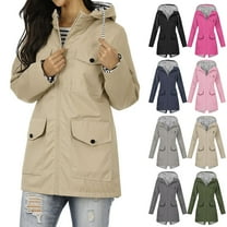 Rciityk Lightweight Jacket Women Plus Size Zip Up Rain Jackets Fall Casual Waterproof Hooded Raincoat Solid Color Windbreaker Travel Jacket with Pocket