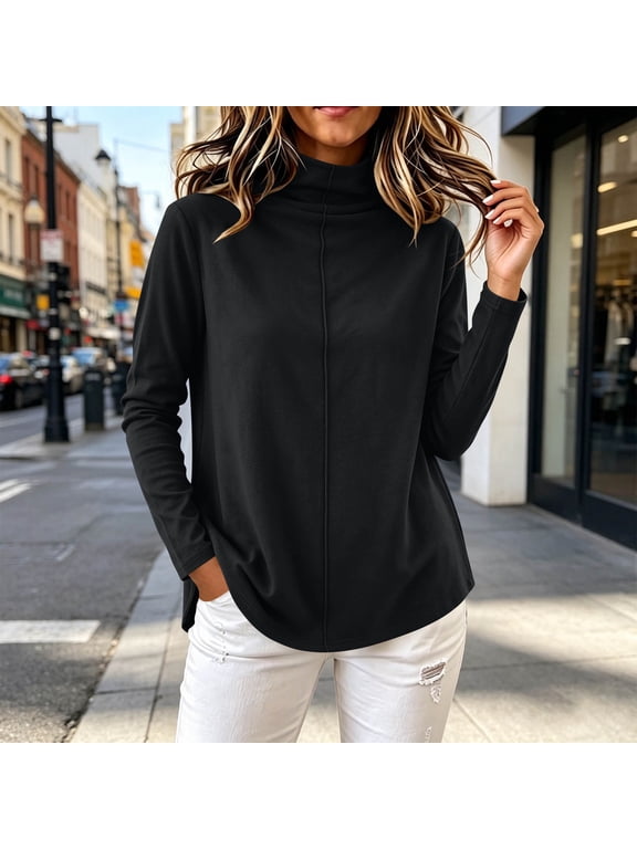 Long Sleeve Thermal Shirts for Women Oversized Half Turtleneck Double Fleece Layering Shirts Ladies Fall Winter Casual Basic Blouses