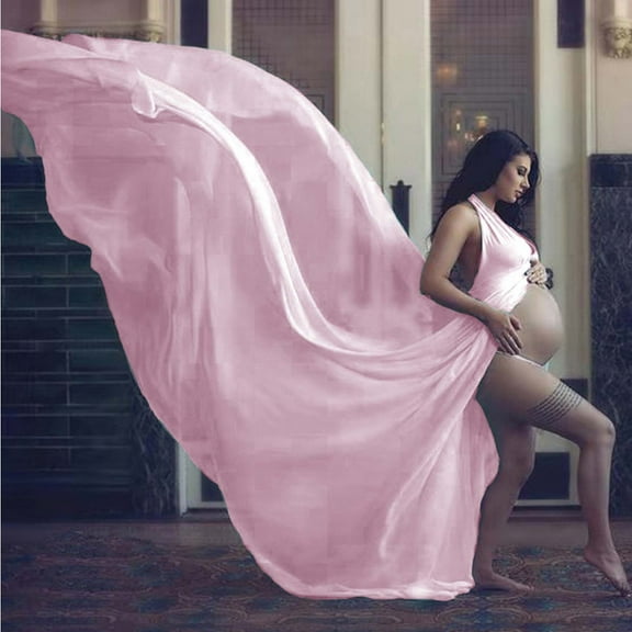 Rciityk Maternity Dress for Photo Elegant Solid V Neck Maxi Photography Dress Split Front Halters Flowy Dress