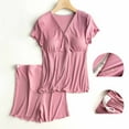 thumbnail image 1 of Rciityk Maternity Nursing Pajamas Set Short Sleeve Breastfeeding Sleepwear Double Layer Postpartum Top and Shorts Set, 1 of 4