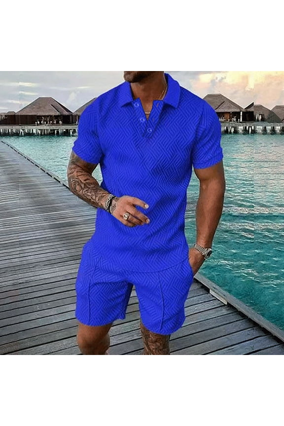 Men Summer Casual Short Sets Hippie Short Sleeve Button Shirt Drawstring Waist Shorts 2 Piece Beach outfits