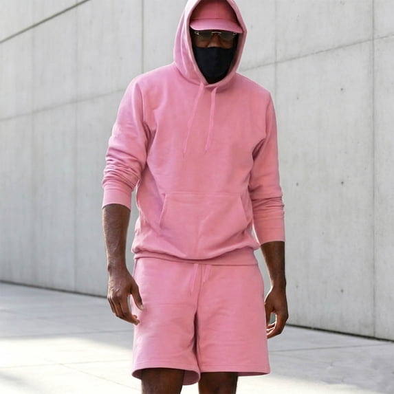 Rciityk Men's 2 Piece Short Sweatsuit Set Solid Color Pullover Hoodie and Casual Shorts Lightweight Daily Tracksuit, Gifts for Men
