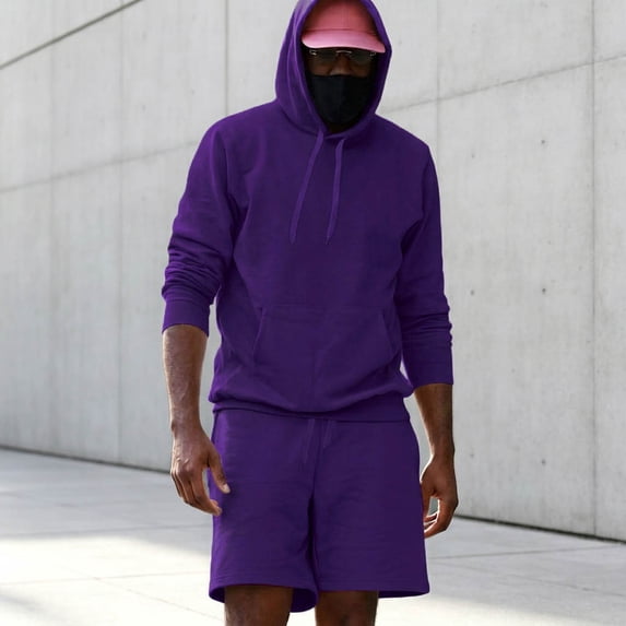 Rciityk Men's 2 Piece Short Sweatsuit Set Solid Color Pullover Hoodie and Casual Shorts Lightweight Daily Tracksuit, Gifts for Men