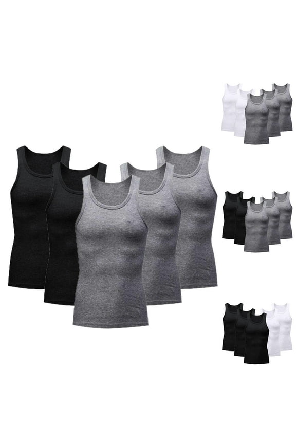 Men's A-Shirt Tank Top Quickly Dry Gym Workout Undershirt Summer Casual Basic Crew Neck Sleeveless Muscle Shirts, 5 Pack