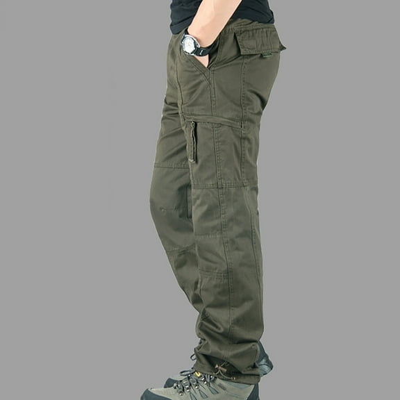 Rciityk Men's Casual Straight Cargo Pants Daily Hiking Work Trousers Fall Solid Baggy Outdoor Workout Long Pants with Pockets