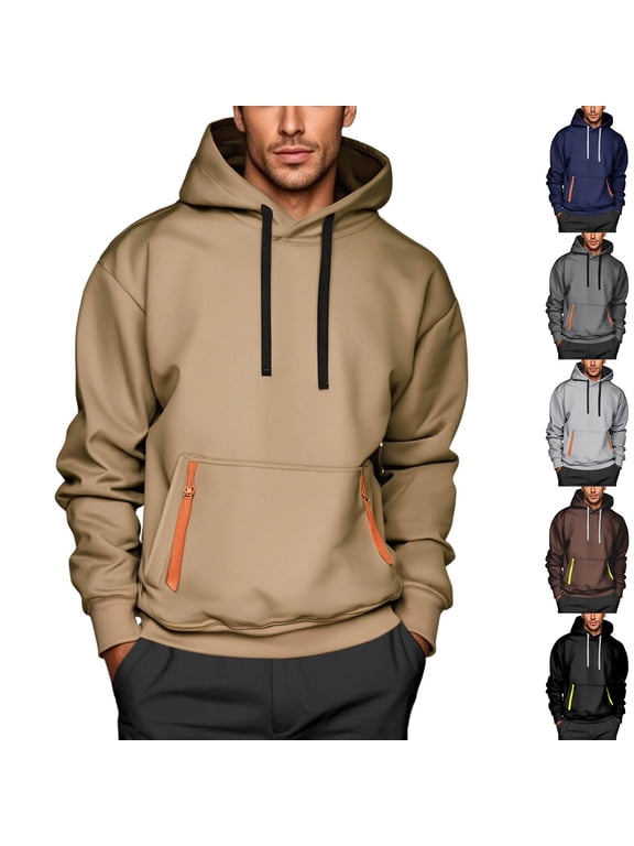 Men's Fashion Hoodies & Sweatshirts Casual Long Sleeve Solid Fleece Hooded Sweatshirt Winter Sport Pullover Oversized Sweatshirt with Pockets