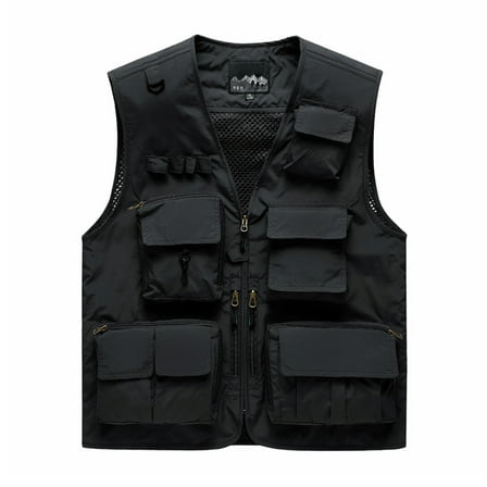 Rciityk Men's Fishing Vests Summer Outdoor Lightweight Work Photography Journalist Travel Vests Solid Zipper V-neck Vests Tops with Pockets