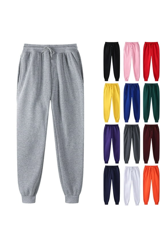 Men's Joggers Sweat Pants Basic Active Fleece Sweatpants Elastic Waist Loose Solid Hip-hop Pants with Pockets