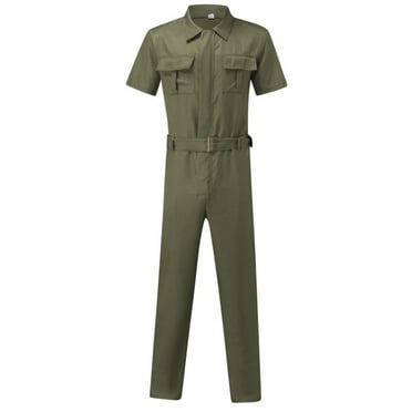 Rciityk Men's Long Sleeve Coverall Action Back Coverall with Zipper Pockets, Mechanic Uniform - Fall Savings Clearance