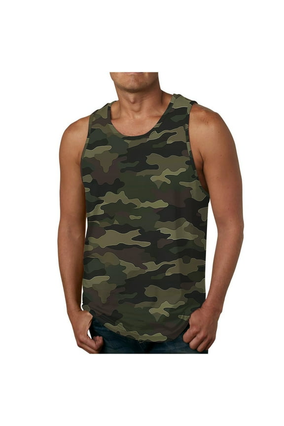Men's Muscle Shirts Summer Sleeveless Workout Tank Top Casual Camouflage Printed Round Neck Quickly Dry Athletic Fitness Undershirt
