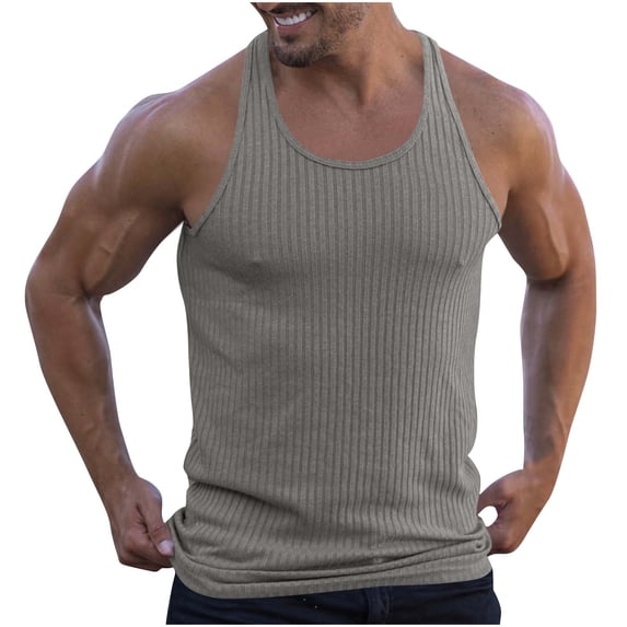 Rciityk Men's Muscle Shirts Summer Sleeveless Workout Tank Top Casual Solid Color Crew Neck Quickly Dry Athletic Fitness Undershirt