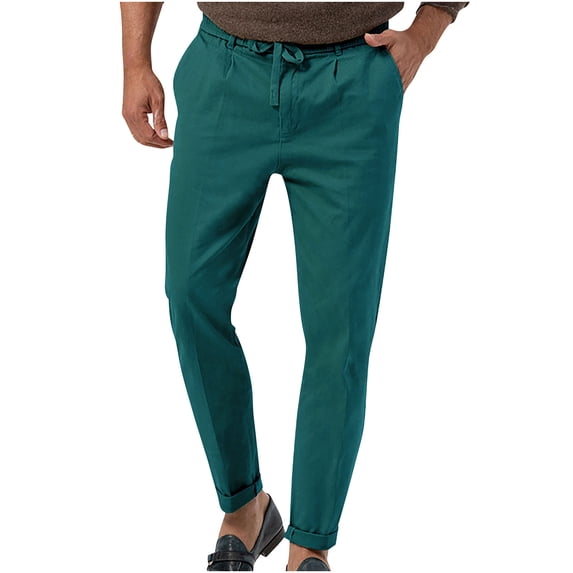 Rciityk Men's Pants Casual Solid Golf Straight Pants with Pockets Relaxed Elastic Waist Drawstring Loose Trousers