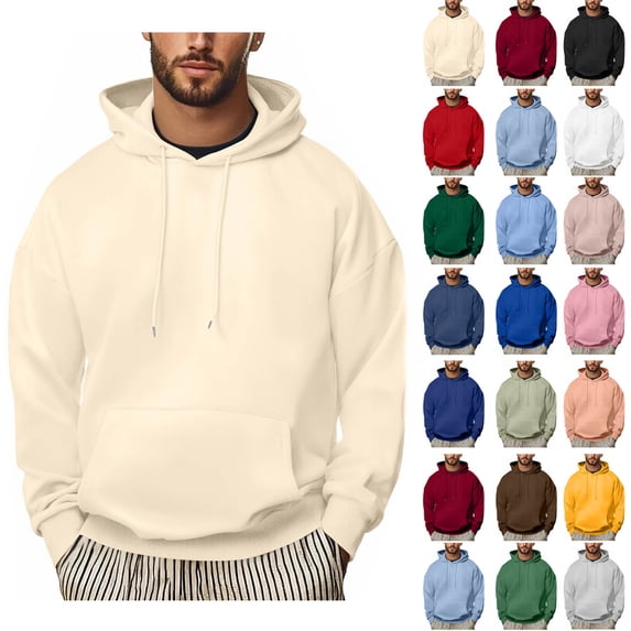 Rciityk Men's Plus Size Solid Pullover Hoodie with Pocket, Long Sleeve Casual Oversized Sweatshirt with Drawstring Hooded