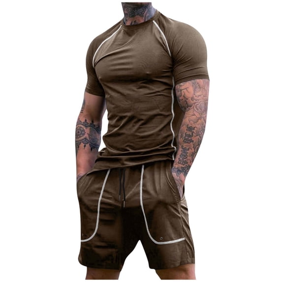 Rciityk Men's Short Sets Outfits 2 Piece Tracksuit Short Sleeve New Sports Tight Fitting Shorts Running And Fitness Suit Short Sleeved Round Neck Top/shirt Set