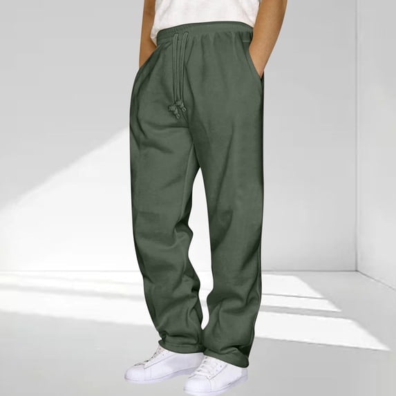 Rciityk Men's Sweatpants Cargo Pants Drawstring Baggy Athletic Jogging Pants Solid Color Elastic Waist Workout Open Bottom Pants with Pockets