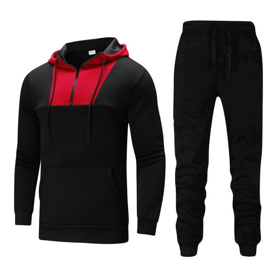 Rciityk Men's Sweatsuits 2 Piece Set Collar Colorblock Zip Long Sleeve Hoodies and Sweatpant Tracksuit Fall Casual Athletic Sports Suit - Spring/Summer Savings Clearance