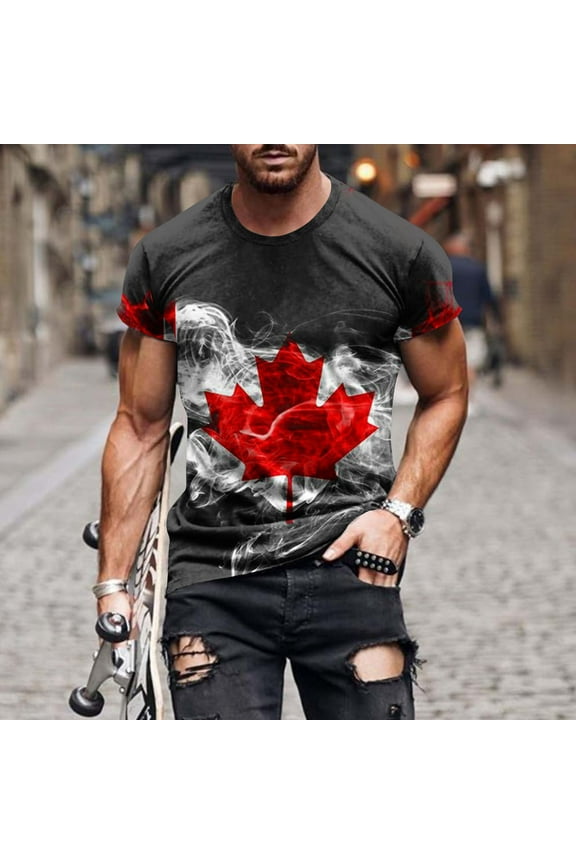 Men's T-Shirts Canadian Maple Leaf Printed Crew Neck Short Sleeve Tee Shirts Summer Casual Workout Pullover T Shirt