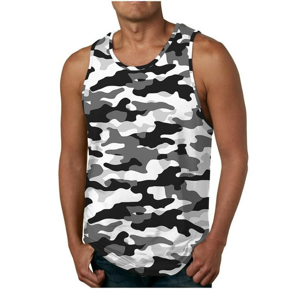Rciityk Men's Tank Top Undershirt Plus Size Summer Workout Athletic Muscle Shirts Casual Camouflage Print Round Neck Sleeveless T Shirts
