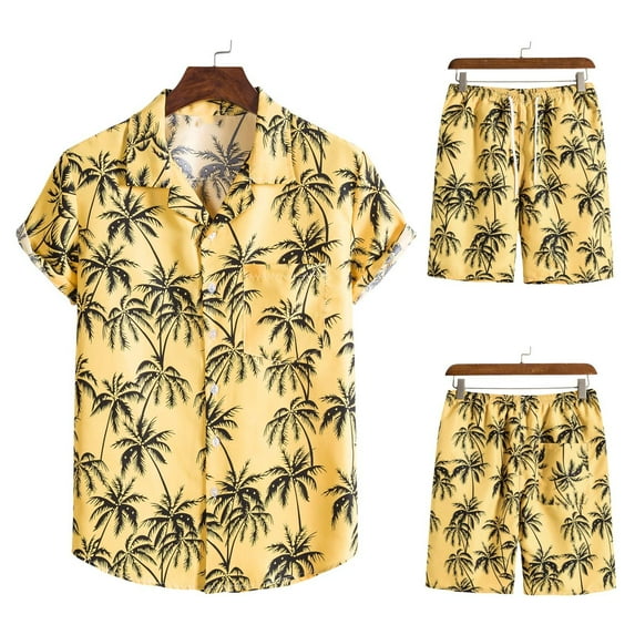 Rciityk Mens Hawaiian Short Sleeve Shirt Suits Flower Print Suits Tropical 2PC Sets Button Down Shirts And Shorts Outfit