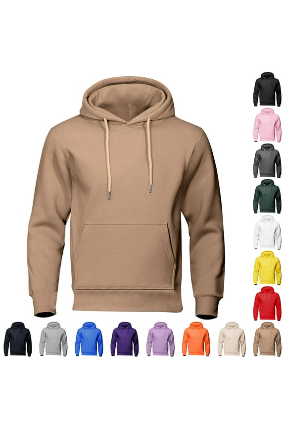 Mens Hoodies Pullover Winter Casual Fleece Long Sleeve Oversized Sweatshirts Lightweight Solid Hooded Sweaters with Pockets