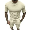 thumbnail image 1 of Rciityk Mens Outfits 2 Piece Summer Tracksuit Casual Crew Neck Solid Color Muscle Short Sleeve Tee Shirts and Classic Sport Shorts Set, 1 of 5
