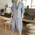 thumbnail image 1 of Rciityk Mens Short Sets 2 Piece Outfits Summer 3/4 Sleeve V Neck Button Tops and Seven-Quarter Pants Casual Loose Solid Linen Beach Set - Spring/Summer Savings Clearance, 1 of 5