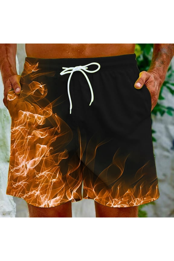Mens Swimming Trunks Shorts Elastic Waist Drawstring Shorts Flame Print Straight Beach Shorts Fashion Casual Comfort Shorts with Pockets