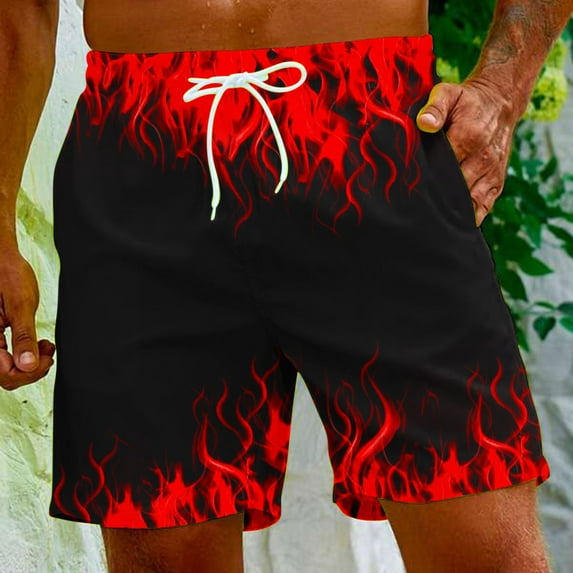 Rciityk Mens Swimming Trunks Shorts Elastic Waist Drawstring Shorts Flame Print Straight Beach Shorts Fashion Casual Comfort Shorts with Pockets