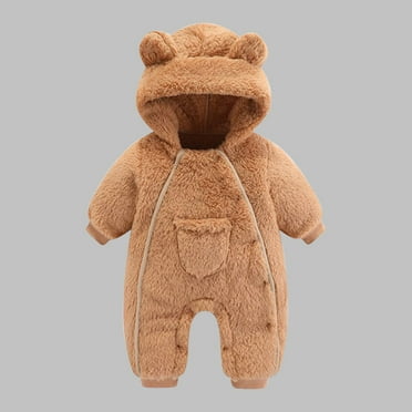 Rciityk Newborn Baby Bear Ear Hooded Jumpsuit Solid Warm Button Up Footless Rompers Winter Casual Long Sleeve Warm Snowsuit for 3Months Christmas Gifts - Fall/Winter Savings Clearance