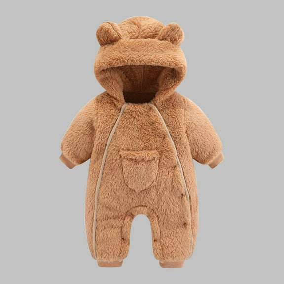 Rciityk Newborn Baby Bear Ear Hooded Jumpsuit Solid Warm Button Up Footless Rompers Winter Casual Long Sleeve Warm Snowsuit for 3Months Christmas Gifts