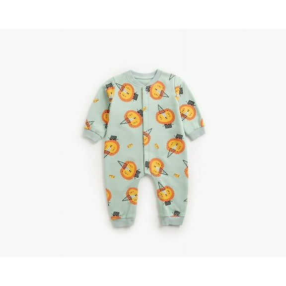 Rciityk Newborn Baby Girls Boys Rompers Cute Little Lions Printed Button Up Pajamas Jumpsuits Unisex Infant Long Sleeve Crewneck Jumpsuit Bodysuit