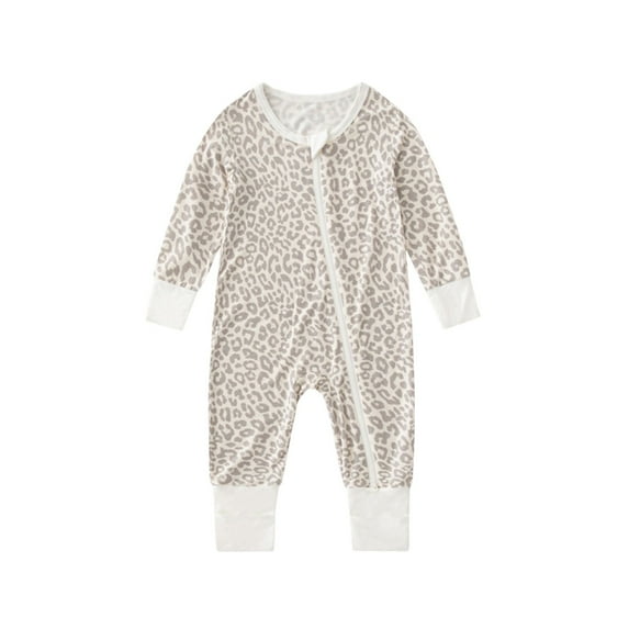 Rciityk Newborn Baby Girls Boys Rompers Cute Printed Zip Front Pajamas Jumpsuits Unisex Infant Long Sleeve Crewneck Jumpsuit Bodysuit