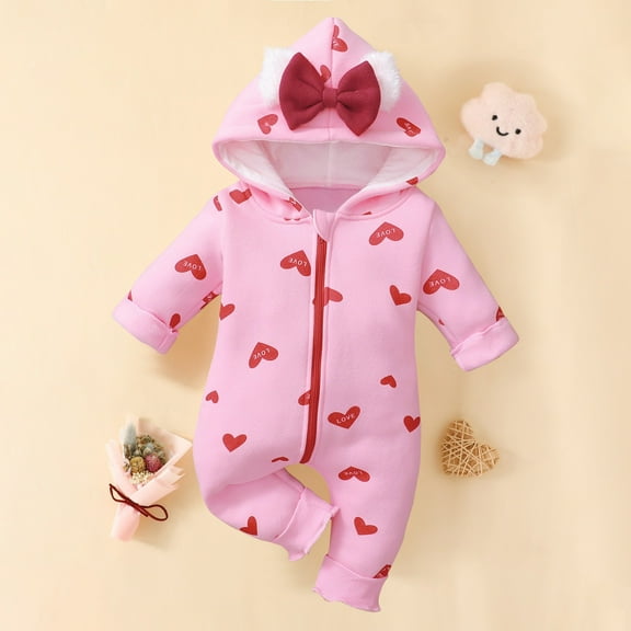 Rciityk Newborn Baby Girls Romper Winter Jumpsuits Warm Zipper Bear Ear Hooded Romper Unisex Infant Fleece Pajamas for 12 Months Happy New Year