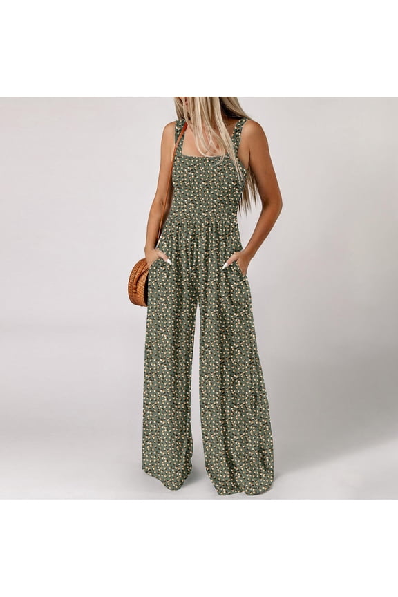 Overalls for Women Plus Size Casual Summer Rompers One Pieces Sleeveless Printed Jumpsuits with Pocket Beach Vacation Jumpsuit Fashion Clothes