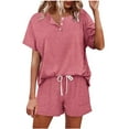 thumbnail image 1 of Rciityk Pink 2 Piece Sets for Women Summer Casual Short Sleeve Solid Color Short Sets Round-Neck Top and Shorts Sets Tracksuit Sweatsuits, 1 of 5