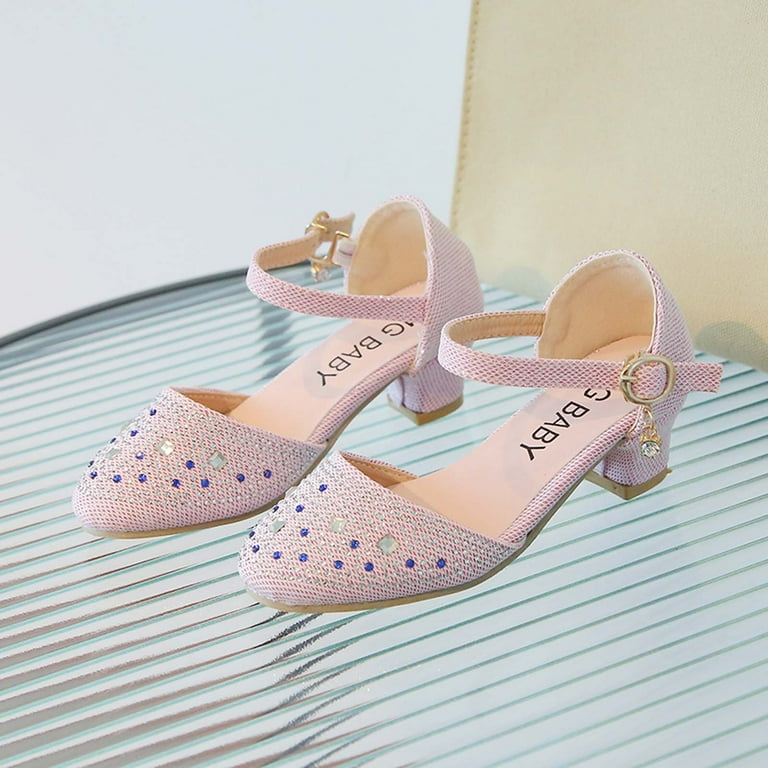 Rciityk Pink Girls Sandals Girls Glitter Closed Toe Low Heels