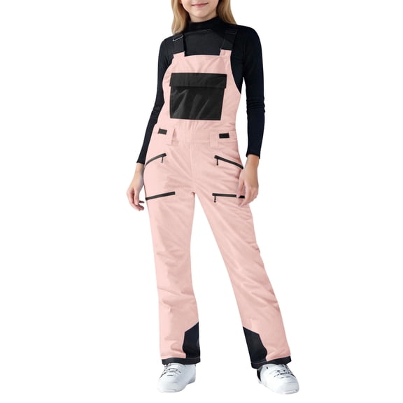 Rciityk Pink Toddler Snow Pants Kids Snow Pants Winter Snowsuit Solid Color Windproof Warm Ski Bib Overalls