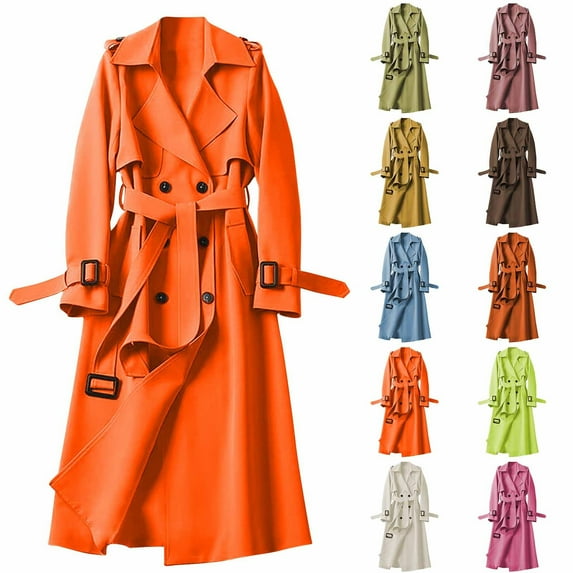 Rciityk Pink Women's Trench Coat Fall Fashion Double-Breasted Classic Lapel Overcoat Casual Solid Color Belted Slim Outerwear Coat with Pockets