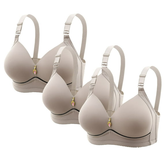 Rciityk Plus Size Bras for Women Underwear Full Coverages Wireless Bras Comfortable Push Up Daily Bras, Solid Color Convertible Straps 3PC