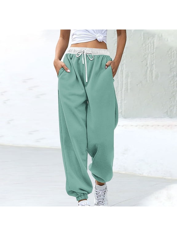 Plus Size Jogger Sweatpants for Women Baggy Cargo Bound Ankle Trousers Casual Elastic Waisted Drawstring Workout Athletic Pants with Pocket
