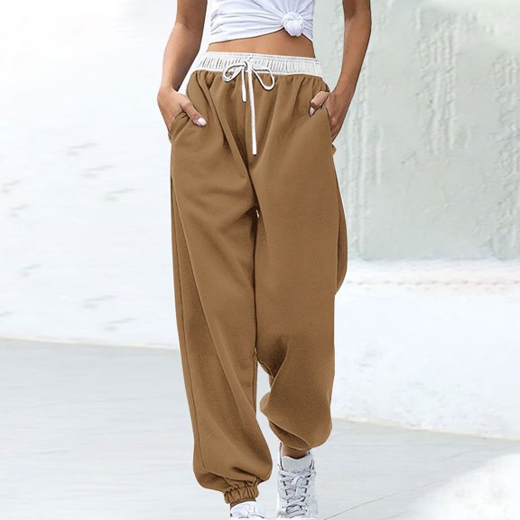 Rciityk Plus Size Jogger Sweatpants for Women Baggy Cargo Bound Ankle Trousers Casual Elastic Waisted Drawstring Workout Athletic Pants with Pocket