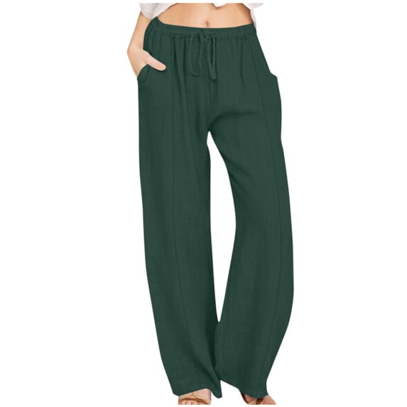 Rciityk Plus Size Lounges Pants for Women Linen Comfy Straight Leg Pants Casual Drawstring Waist Solid Trousers with Pockets