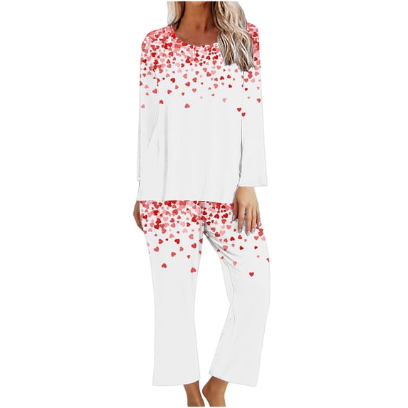 Rciityk Plus Size Pajamas for Women Set Valentines Day Lounges Cute Heart Print Crew Neck Long Sleeve with Pants Pjs Sets Ladies Pajamas Sets - Spring/Summer Clearance