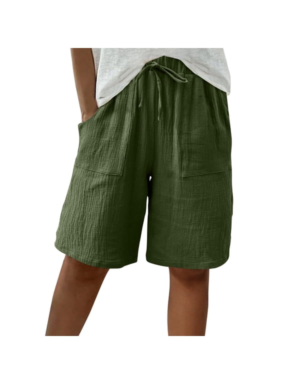 Plus Size Shorts for Women Casual Loose Bermuda Shorts High Waisted Knee Length Long Shorts Summer Wide Leg Short with Pockets