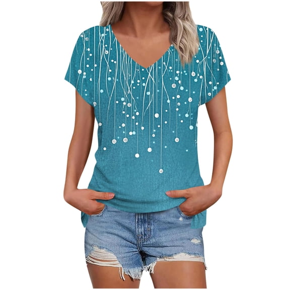 Rciityk Plus Size T Shirt for Women Summer Tops Casual V Neck Short Sleeve Tee Fashion Floral Print Loose Fits Tunic Blouses