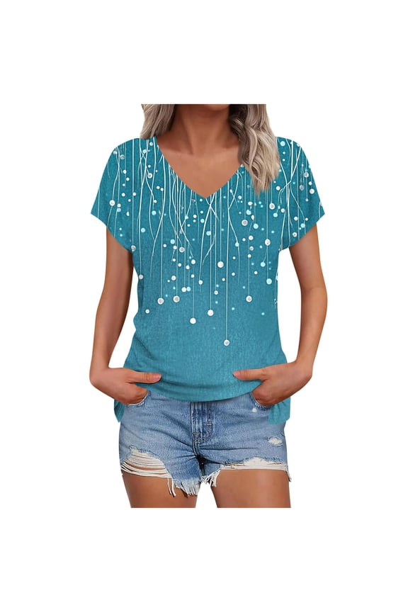 Plus Size T Shirt for Women Summer Tops Casual V Neck Short Sleeve Tee Fashion Floral Print Loose Fits Tunic Blouses