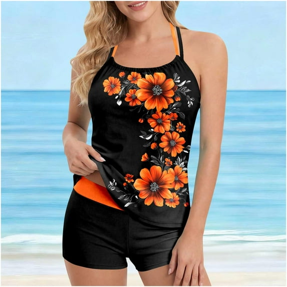 Rciityk Plus Size Tankini Swimsuits for Women Summer Two Piece Modest Bathing Suits Trendy Floral Print Vacation Swimwear Beachwear
