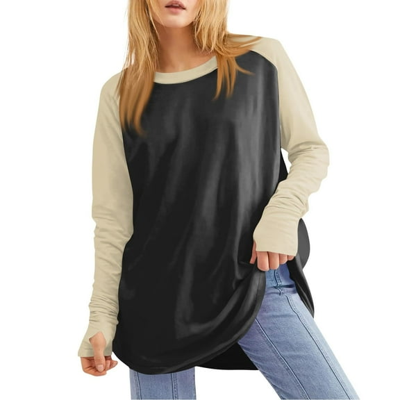 Rciityk Plus Size Tops for Women Casual V Neck Long Sleeve Shirts Spring Oversized Color Block Basic T-Shirts Tunic Tops Trendy Fall Outfits