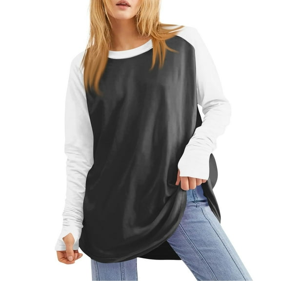 Rciityk Plus Size Tops for Women Casual V Neck Long Sleeve Shirts Spring Oversized Color Block Basic T-Shirts Tunic Tops Trendy Fall Outfits