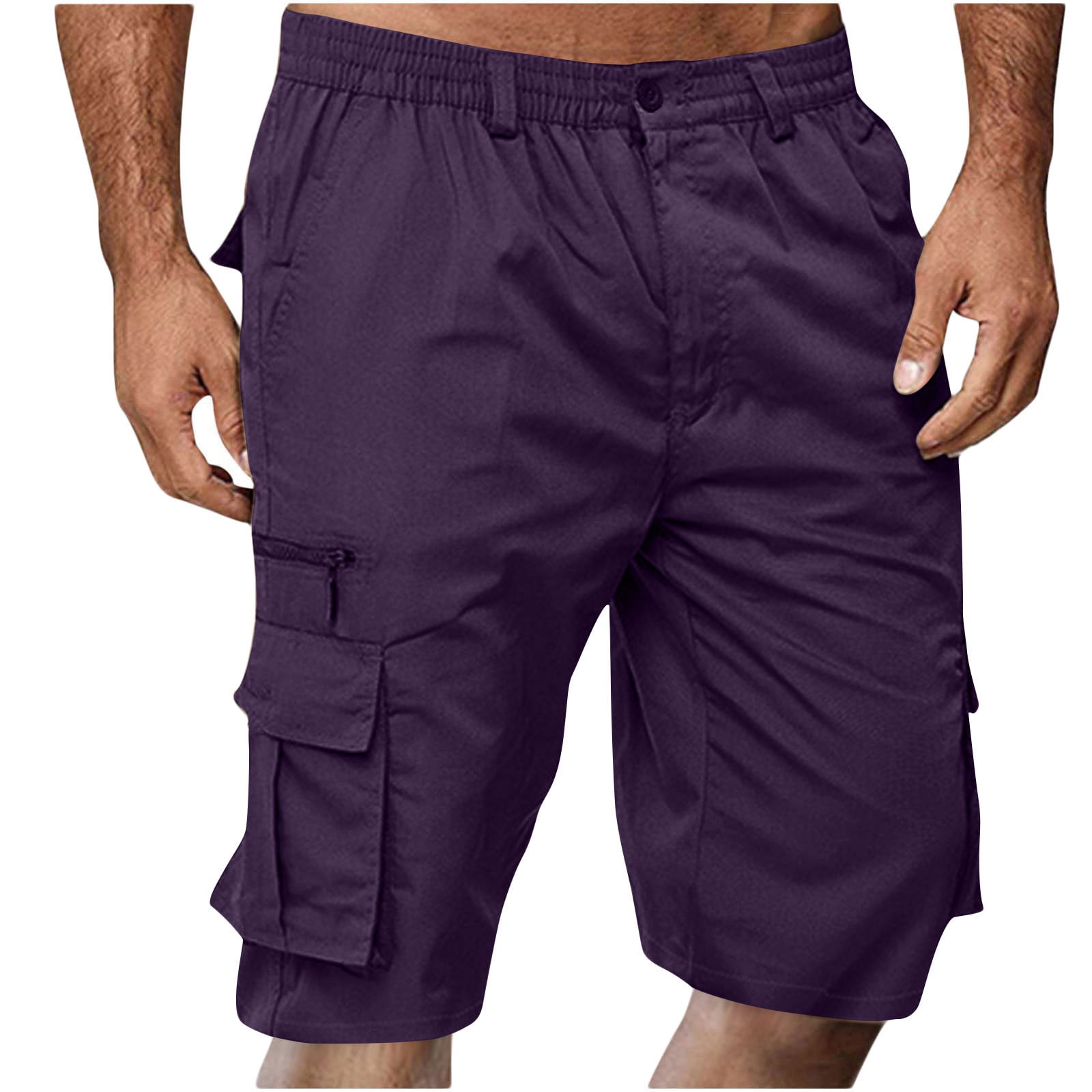 Rciityk Purple Cargo Shorts for Men Classic Elastic Waist Rciityk Purple Cargo Shorts for Men Classic Elastic Waist